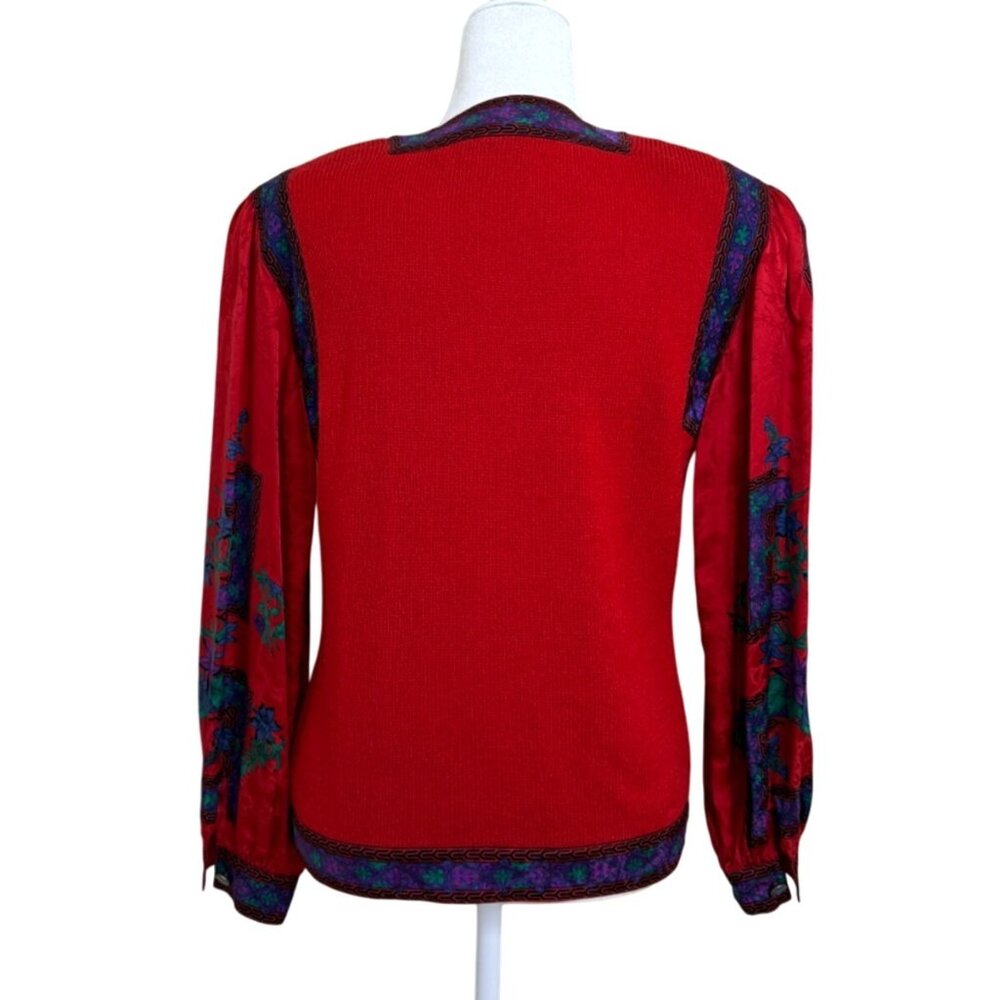 Anne Crimmins Umi Collections Size S Red Knit Top Cardigan Embroidered Vintage - Picture 3 of 8